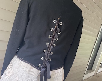 Cropped Corseted Tuxedo Jacket /  Vintage / Silk and Wool / 44 / Altered Couture