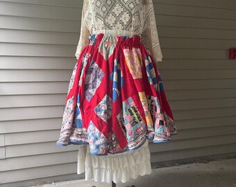 Quilt Top Skirt / Quilt Patchwork / 33-36” / 100% Cotton