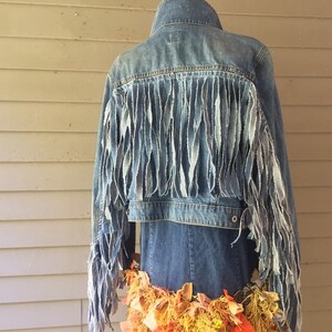 Denim Jacket / Fringe / Altered Denim / L / 100% Cotton image 3