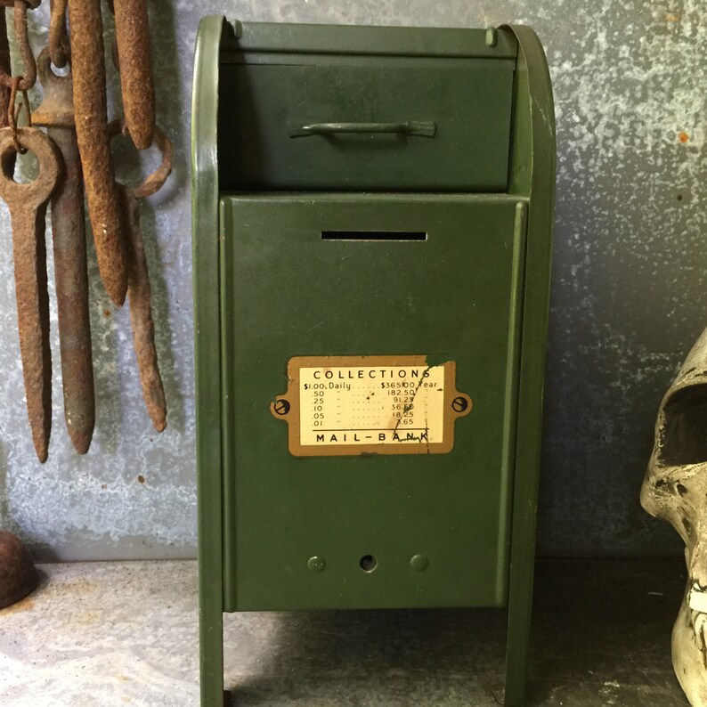 Tin Mailbox Bank / 9 X 4.5 X 4.5 / Circa Etsy