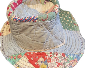 Quilt Bucket Hat / Vintage Quilt Hat / M-L