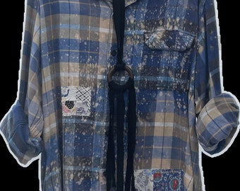 Ombré Flannel Shirt / Artist Styled Acid Washed/ 100% Cotton