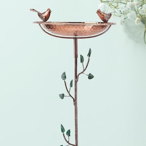 Handcrafted Copper Bird Bath with Garden Pole: Patina Finish