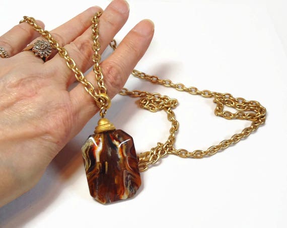 Vintage tortoise shell  bakelite pendant with L monogram in a goldtone casing Free US shipping