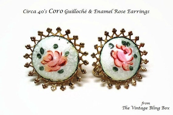 Disfraz De Moda pendientes clip en Rosa Esmalte Hojas Verde Flor Retro Vintage