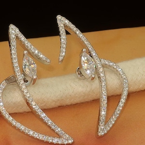 Genuine 925 silver Front back double sided earrings,Statement unique rare zircon jewelry, white gold cz diamond wedding bridal gift,gemstone