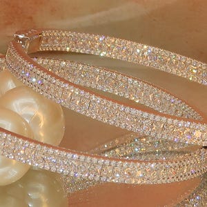 Solid 925 Sterling Silver 6cm Big Hoop Earrings – Inside Outside CZ Moissanite Hoops – Luxury Bridal Earrings – Large Circle square cz Hoops