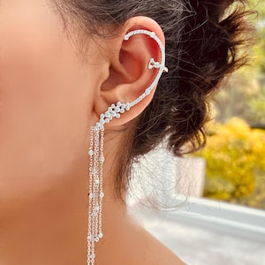 Einzigartige Sterling Silber Voll Ohr lange Quaste Ohrringe, Chic Diamant Akzente, Schmuck für Sie, Ohrmanschetten lange Ohrringe, Creolen Huggie, Ohrjacke