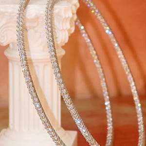 925 Silver 8cm CZ Hoop Earrings – Large Inside Outside Moissanite Hoops – 3 Inch White Gold Style Bridal Statement Earrings -moissanite look