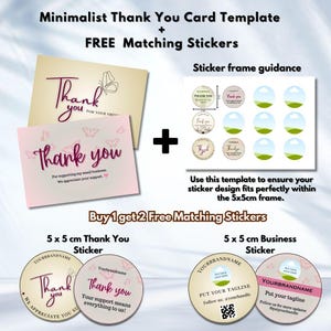 Minimalistische bedankkaartsjabloon met GRATIS bijpassende stickers | Bewerkbare canvassjabloon | Verpakkingen voor kleine bedrijven