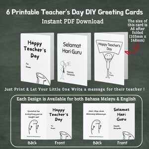 Cartes DIY pour la fête des enseignants | 6 designs uniques en malais et en anglais | Téléchargement instantané du PDF | Imprimable