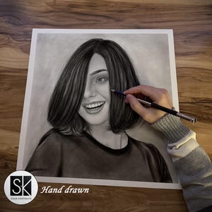 Custom Portrait Drawing from Photo, Handmade Personalized Portrait, Commission Portrait, Special Gift for Family, Wife, Husband, Her, Him