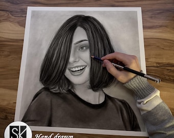 Custom Charcoal Portrait: Hand-Drawn Realistic Drawing from Photo