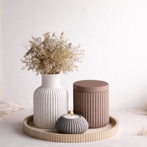 Modernes Geschenke Set – 3D Druck Deko Vase für Trockenblumen, Kerzenhalter, Tablett & Aufbewahrungsdose – Dekoration - Geschenkidee