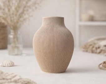 Nowoczesny żebrowany wazon na suszone kwiaty | Minimalistyczny, dekoracyjny wazon drukowany w 3D w stylu skandynawskim | Dekoracja stołu w salonie w stylu boho | Wystrój salonu