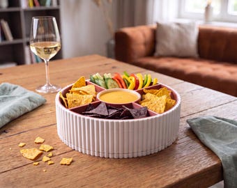 Bol giratorio para aperitivos con 4 compartimentos extraíbles – Organizador de aperitivos de 360 grados / Bol para aperitivos impreso en 3D – Regalo ideal para fiestas