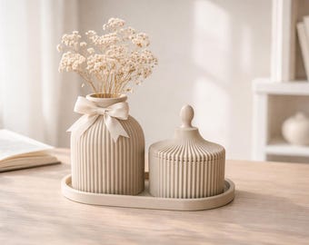 Set de decoración para regalo: jarrón decorativo impreso en 3D para flores secas, bandeja y caja de almacenamiento. Decoración - Idea de regalo.