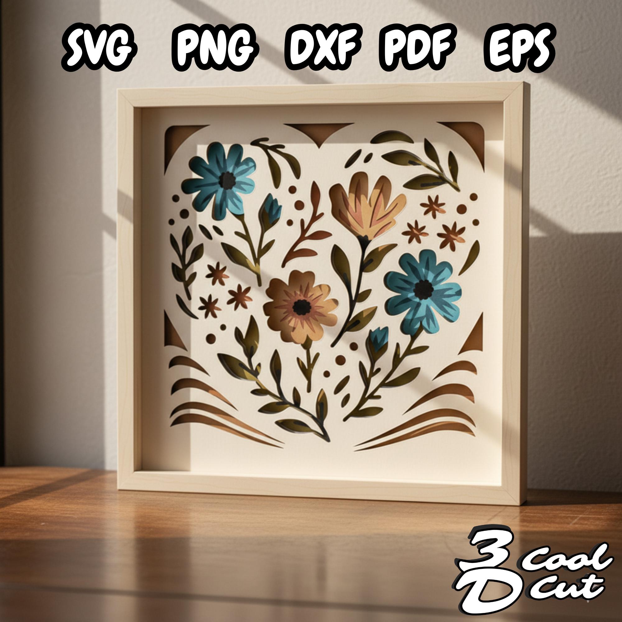 Heart Shaped Flowers 3D Shadow Box SVG, Floral Layered Papercut ...