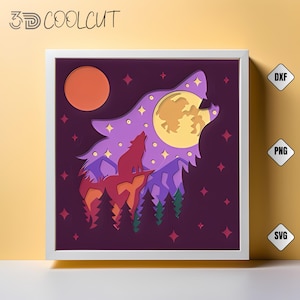 Scatola di ombre 3D con testa di lupo in formato SVG, carta artistica a strati per Cricut e Silhouette, decorazioni con natura e fauna selvatica, SVG 3D fai da te