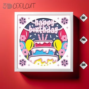 Bloemen verjaardag 3D Shadow Box SVG, gelaagd papier knippen, verjaardagsidee, Cricut en silhouet bestand, bloemdecor, DIY verjaardagskaart kunst