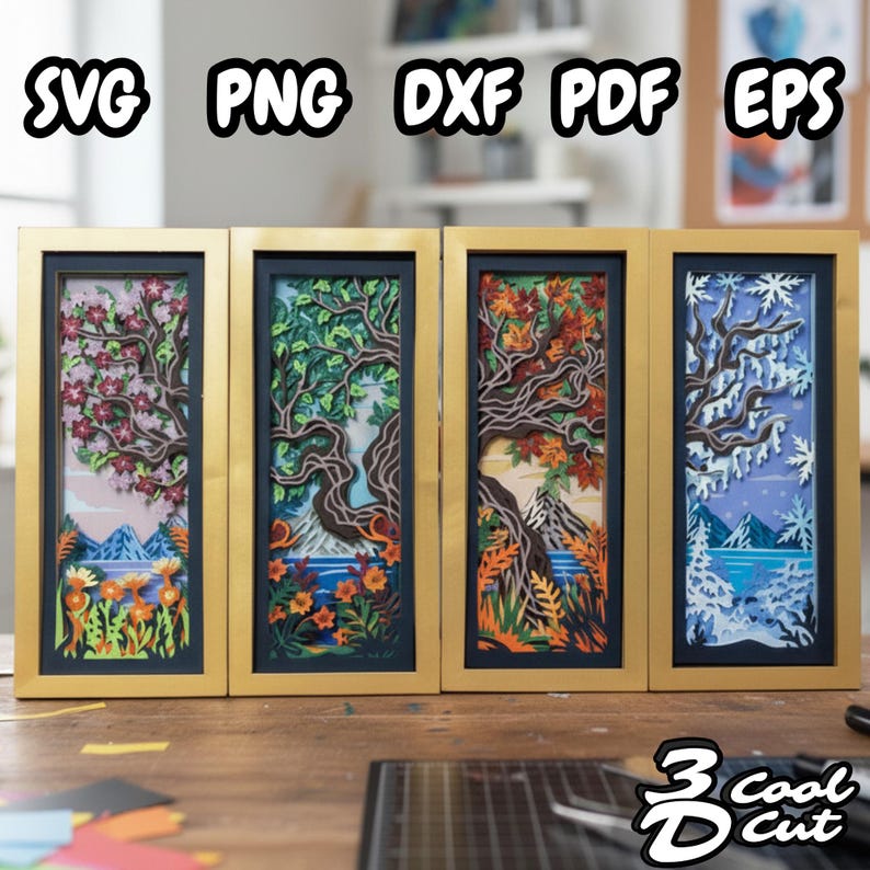 Four Seasons Scenery Shadow Box SVG, 3D Nature Layered Paper Cut ...