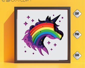 Unicorn Head 3D Shadow Box SVG: Layered Paper Cut for Cricut