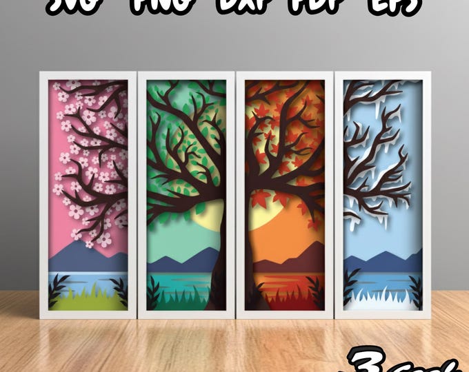 Four Seasons Scenery Shadow Box SVG, 3D Nature Layered Paper Cut ...