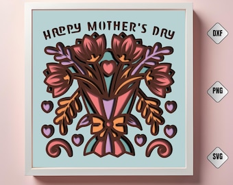 Moederdag Flower Shadow Box SVG: 3D-bloemenpapierkunst (digitale download)
