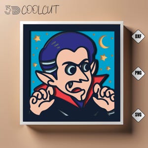 Count Dracula 3D Layered Papercut SVG, Halloween Vampire Shadow Box, Spooky Moon And Stars Cricut Cut File DIY Haunted Halloween Night Decor