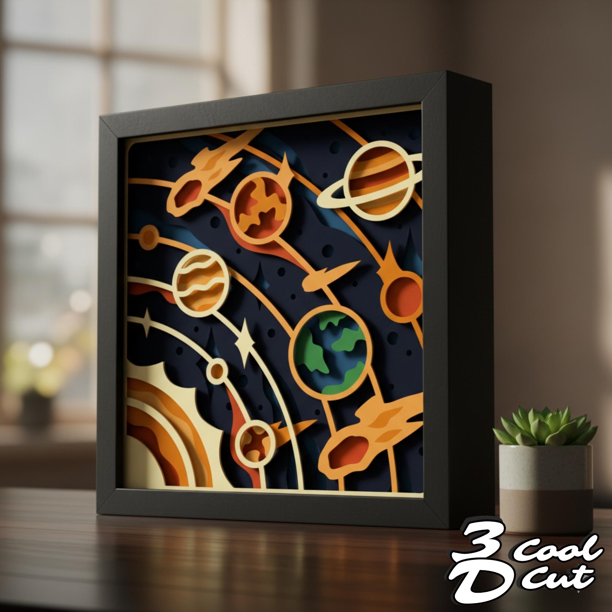 Planet Shadowboxes Solar System 3D Shadow Box SVG, Space Papercut Lightbox Template ...