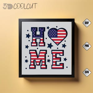 Letrero de casa de EE. UU. con caja de sombra 3D SVG, corte de papel patriótico en capas para Cricut y Silhouette, plantilla de caja de luz DIY para decoración estadounidense del 4 de julio