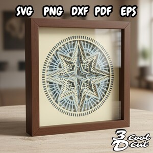 Christmas Snowflake Mandala 3D Shadow Box SVG, Winter Star Papercraft Template, Cricut Silhouette Layered Paper Art, Holiday Wall Decor