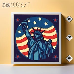 Estatua de la Libertad: Caja de sombras 3D SVG, compatible con Cricut y Silhouette, arte en papel en capas, decoración DIY de EE. UU., monumento estadounidense
