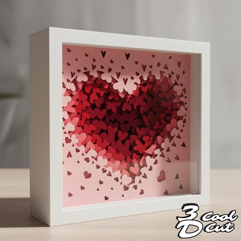 Heart Explosion 3D Shadow Box SVG, Valentine Layered Paper Cut Template ...