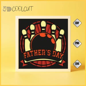 Bowling Dad 3D Shadow Box SVG, Sports Father Decor DIY, Cricut i Silhouette Layered File, Light Box Papercut, Father's Day SVG Template
