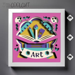 Art Books 3D Shadow Box SVG: Layered Papercut Library Decor