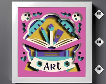 Art Books 3D Shadow Box SVG: Layered Papercut Library Decor