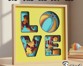 LOVE Baby Shower 3D Shadow Box SVG Layered Papercut Nursery Art, Cute Baby Toys Decor DIY File for Cricut and Silhouette Projects