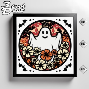 Halloween Ghost Shadow Box SVG: Spooky Floral Papercut Light Box (8x8 inches, Digital Download
