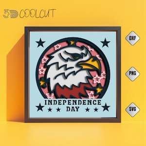 Scatola luminosa 3D con aquila patriottica degli Stati Uniti in formato SVG, carta a strati tagliata per il giorno dell'indipendenza per Cricut e Silhouette, arte fai da te con scatola luminosa per il 4 luglio