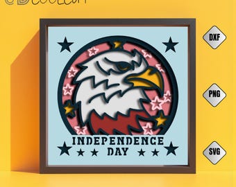 Águila patriótica 3D con caja de sombra SVG: Recorte de papel del Día de la Independencia de EE. UU.