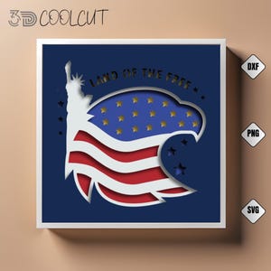 Recorte de papel con forma de águila de EE. UU. en 3D, SVG patriótico en capas para Cricut y Silhouette, decoración con bandera estadounidense, caja de luz DIY para el 4 de julio