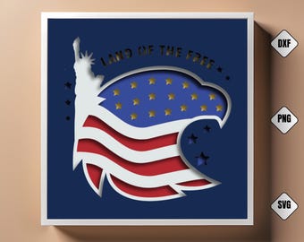 Caixa de Sombra 3D Eagle: Bandeira Patriótica Americana SVG, Cricut, Silhueta (Arquivos Digitais)