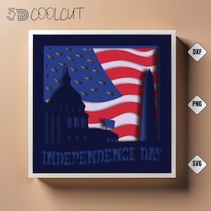 Scatola luminosa 3D con ombra in formato SVG della Casa Bianca, ritaglio di carta patriottico per Cricut e Silhouette, scatola luminosa con simbolo degli Stati Uniti, file di artigianato per il Giorno dell'Indipendenza