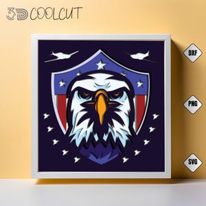Caja de sombras 3D militar de águila americana SVG, recorte de papel patriótico en capas para Cricut y Silhouette, decoración de pared de águila DIY para el Día de los Veteranos