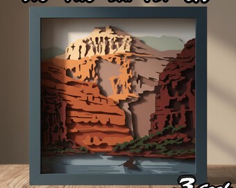 Grand Canyon 3D Shadow Box SVG, Layered Landscape Papercut, Canyon Wall Art SVG for Cricut and Silhouette, DIY Nature Shadow Box