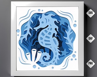 Seahorse 3D Light Box Papercut, Ocean Marine Decor, DIY Paper Cut SVG, Cricut & Silhouette File, Layered Sea Life Art for Home