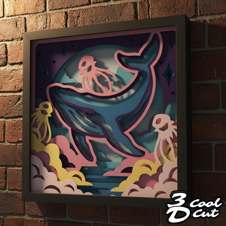 Magical Humpback Whale 3D Shadow Box SVG, Ocean Layered Papercut Design ...