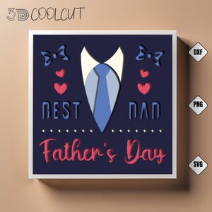 Bester Papa Vatertag 3D Shadow Box SVG, Papa im Anzug Papierschnitt für Cricut & Silhouette, Elegante DIY Geschenkidee, Layered Light Box Design