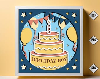 Birthday Boy Shadow Box SVG: 3D Layered Paper Cut File